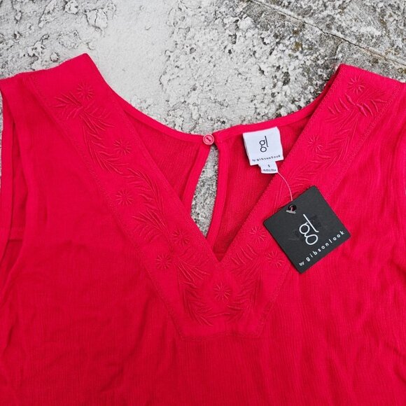 GL by Gibson Look Women Top Red V Neck Sleeve Less Blouse Shirt Size S NWT Bran - Picture 3 of 11